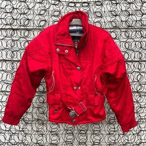 Vintage 80s Spyder Red Western Aztec Embroidered Outdoor Ski Coat Jacket Size 6
